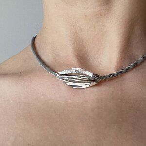 Beautiful handmade, one-of-a-kind Swiss necklace, silver and rhodium